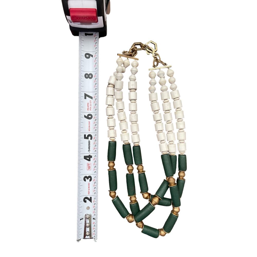 HSN Akola “Lush” 3- Row Recycled Glass Green & White Paper Bead Necklace - Picture 2 of 2